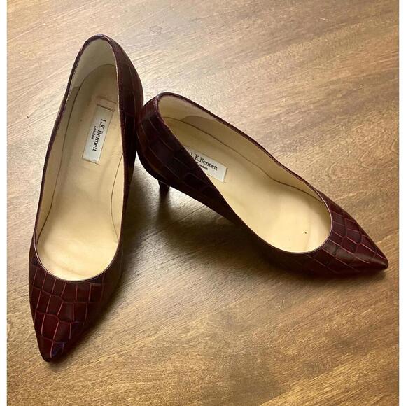 L.K. Bennett Burgundy Croc Embossed Leather High Heels (Sz 37) - Picture 12 of 13